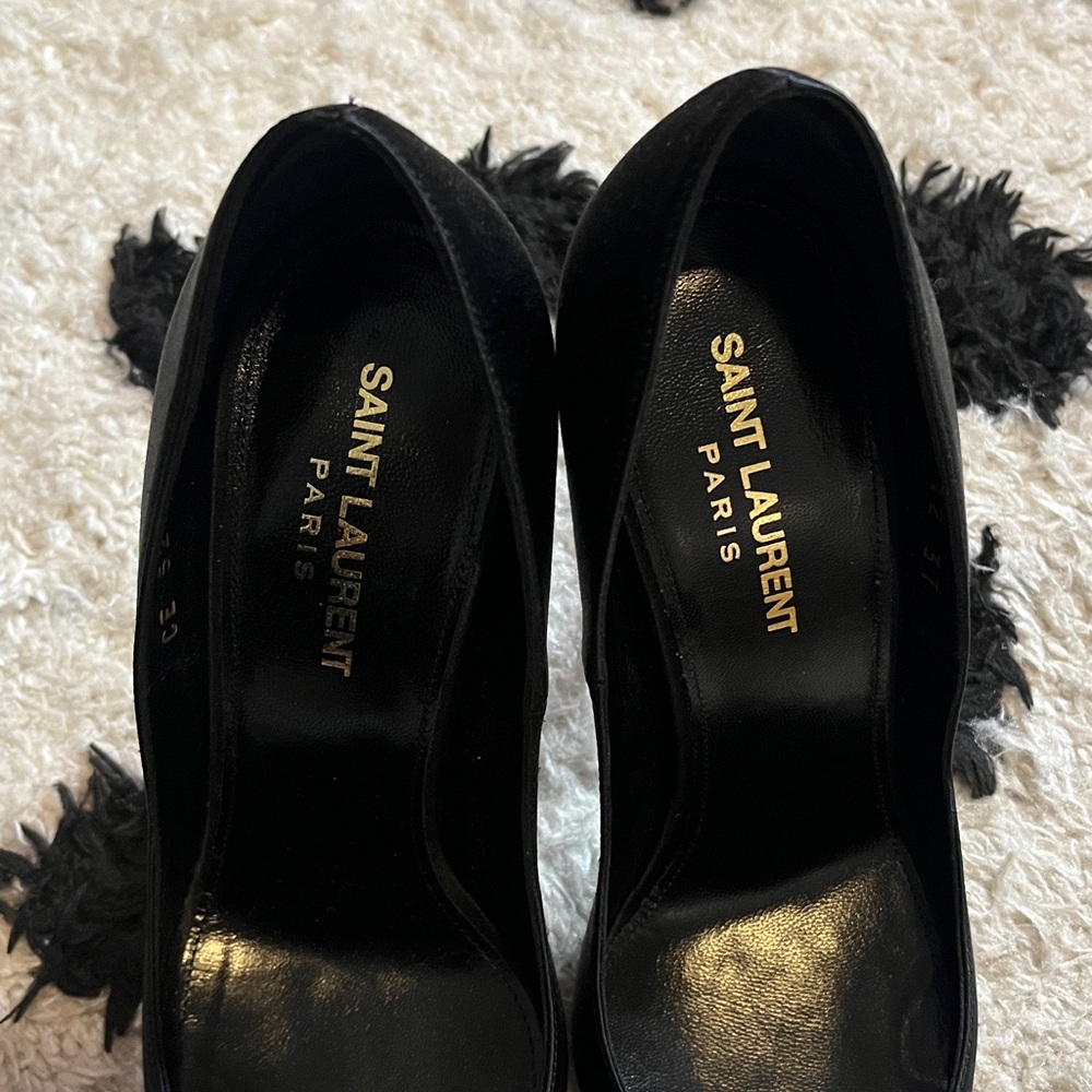 Saint Laurent size 37 silk black crystal embellished heels - Picture 4 of 13